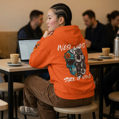 'West Coast State of Mind' Floral half Skull, turquoise, Graphic Hoodie - CaliPride Clothing