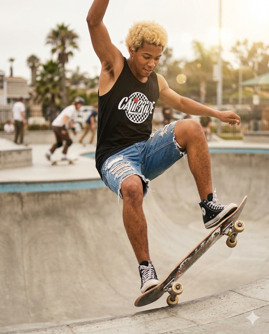 CaliPride Checkered Logo Tank Top | white logo