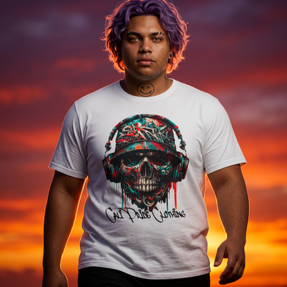 Graffiti Skull with Headphones Graphic T-Shirt - CaliPride Clothing