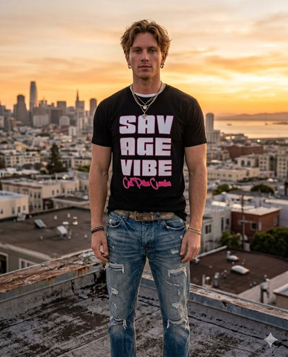 "Savage Vibe Graffiti Block" Series, Neon Pink outlined logo w black — CaliPride Clothing