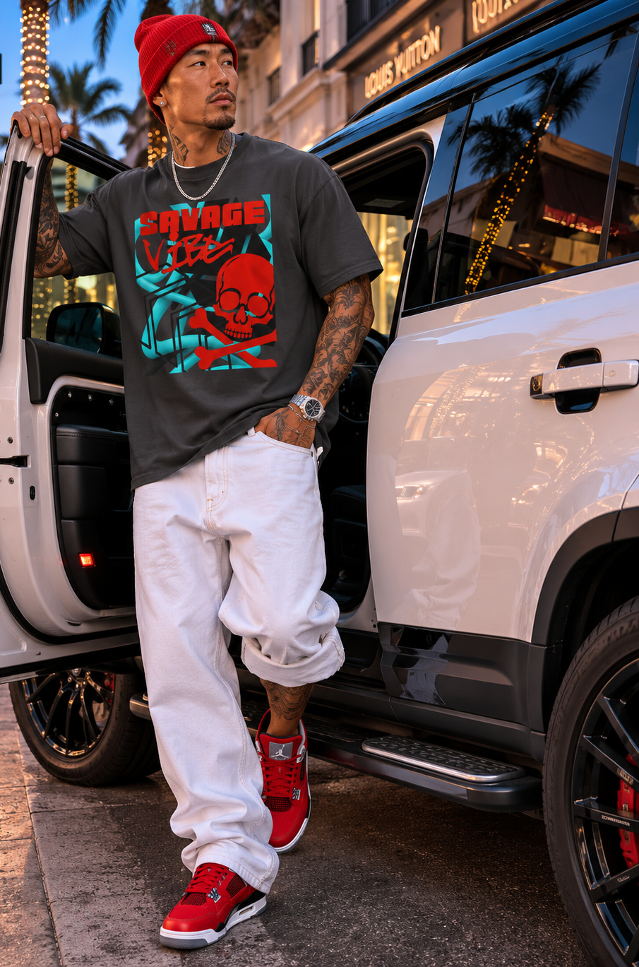 Urban Underground Collection | Savage Vibe series - Skull Trax, Neon Red & Turquoise, Premium Graphic Tee — CaliPride Clothing