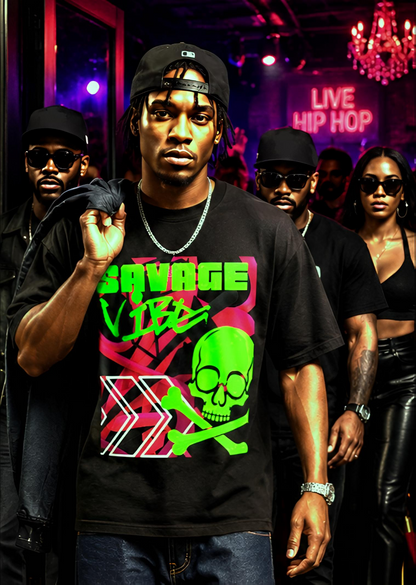 Urban Underground Collection | Savage Vibe series - Skull Trax, Neon Green & Pink, Premium Graphic Tee — CaliPride Clothing