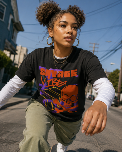 Urban Underground Collection | Savage Vibe series - Skull Trax, Neon Orange & Purple, Premium Graphic Tee — CaliPride Clothing