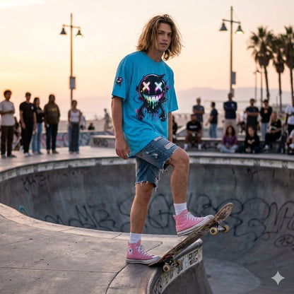 Urban Underground Collection - Neon Drip Smiley, Graphic 4-way T Shirt - CaliPride Clothing