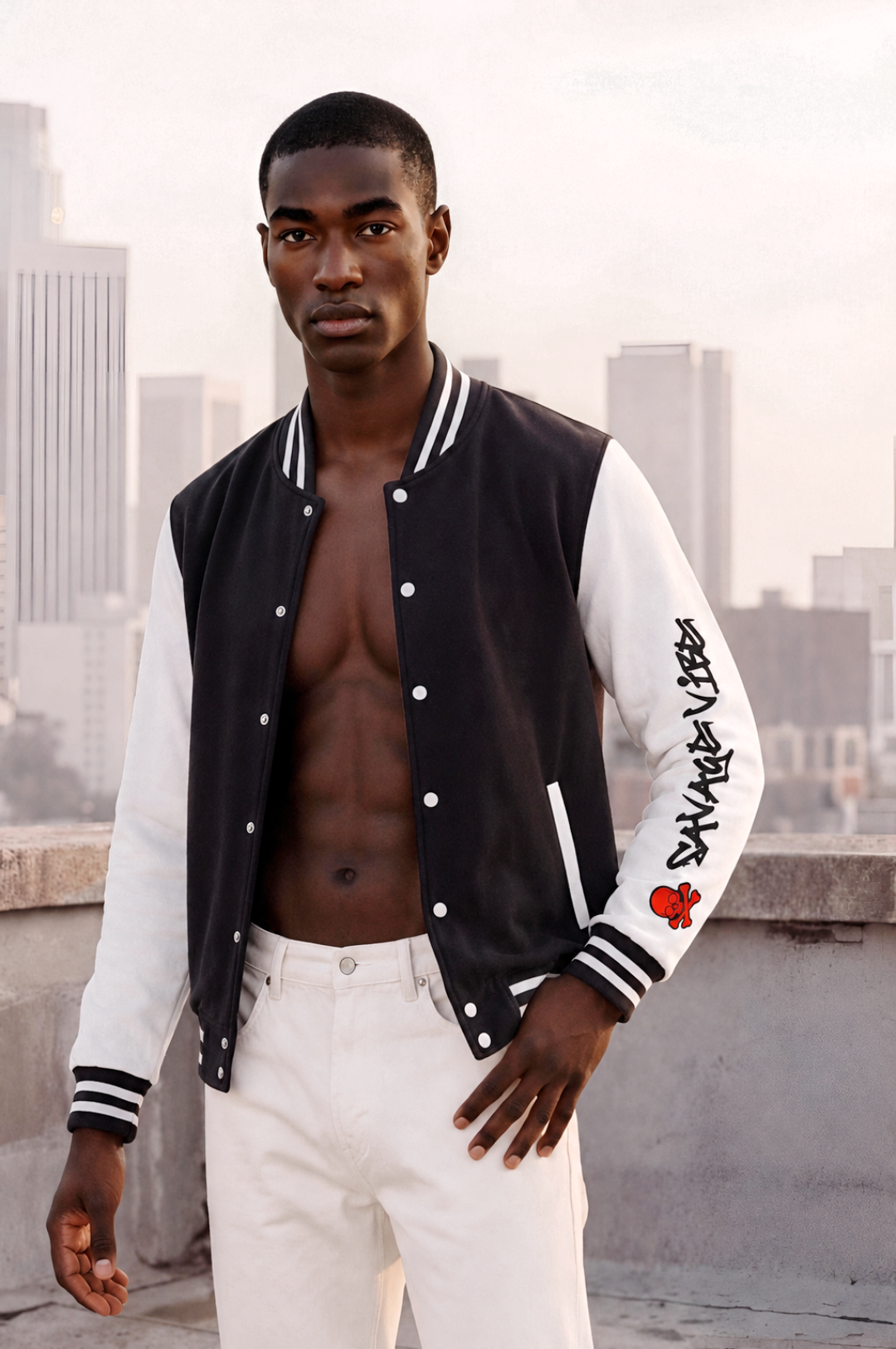 Urban Underground Collection - Savage Vibe, Bone Drop Graphic Letterman Jacket | CaliPride Clothing