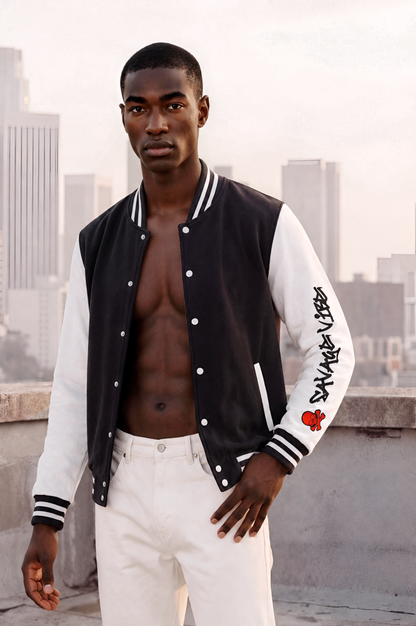 Urban Underground Collection - Savage Vibe, Bone Drop Graphic Letterman Jacket | CaliPride Clothing