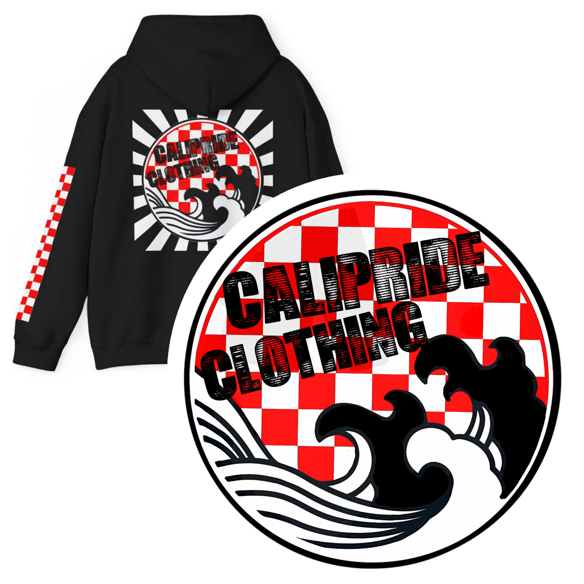Skate & Surf Collection - Ocean Wave & Checkers Burst, Graphic Hoodie - CaliPride Clothing