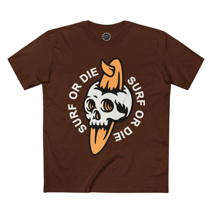 Surf & Beach Collection - "Surf or Die" Skull and Board, Premium Graphic Tee — CaliPride Clothing
