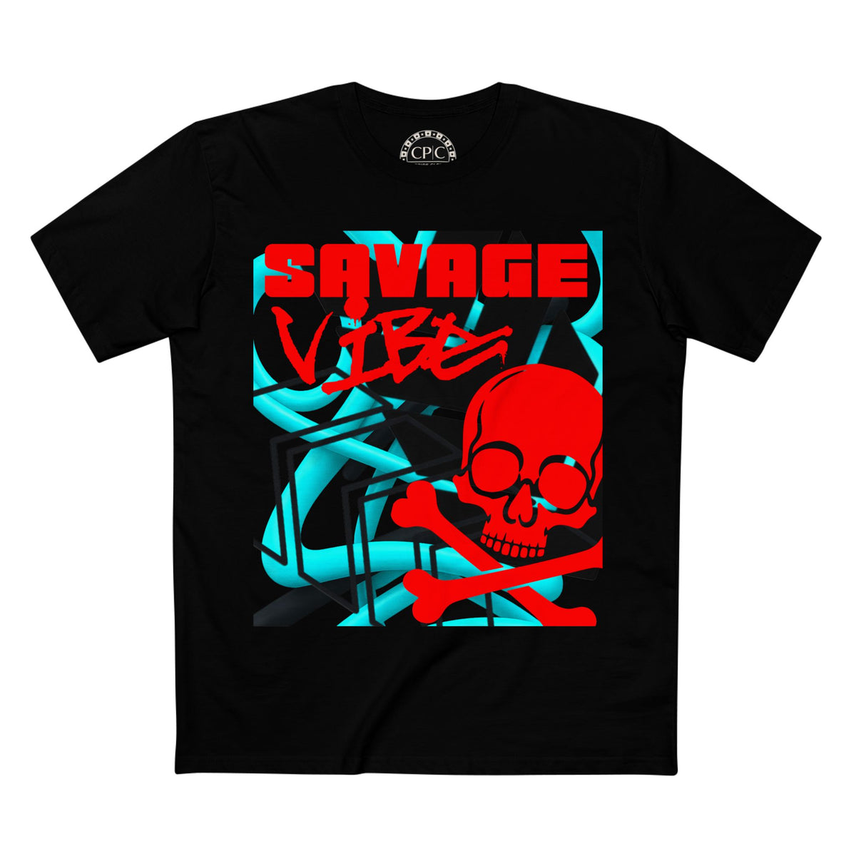 Urban Underground Collection | Savage Vibe series - Skull Trax, Neon Red & Turquoise, Premium Graphic Tee — CaliPride Clothing