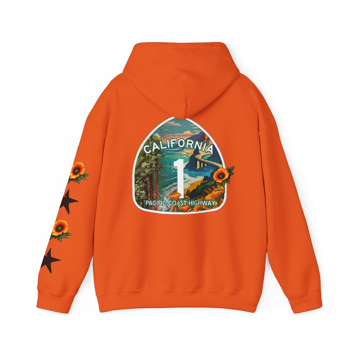 Surf & Beach Collection - Pacific Coast Highway & California Poppies, Graphic Hoodie | CaliPride Clothing