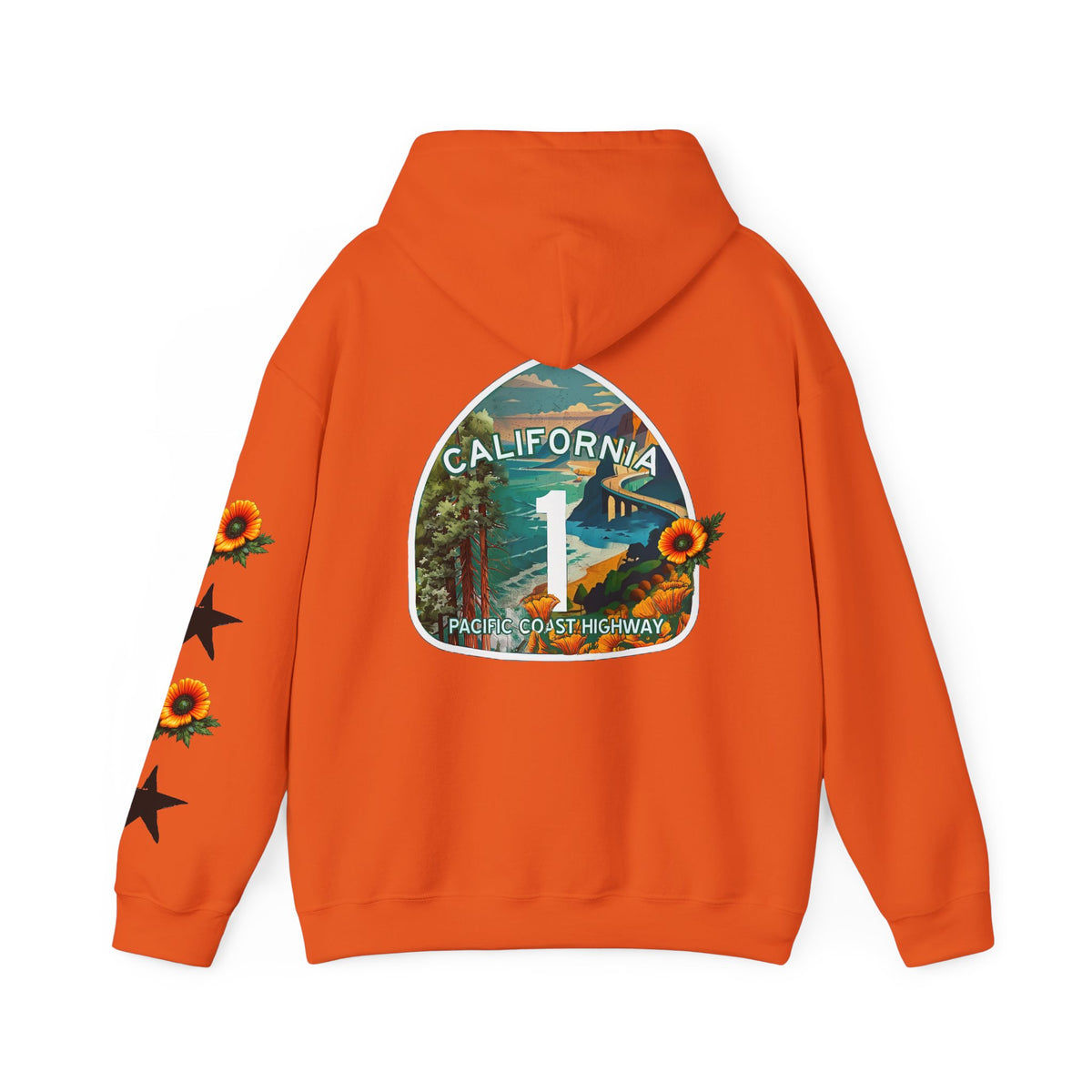 Surf & Beach Collection - Pacific Coast Highway & California Poppies, Graphic Hoodie | CaliPride Clothing