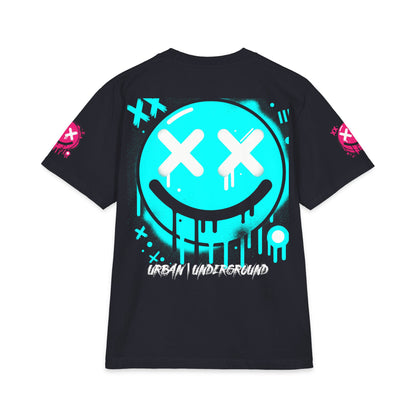 Urban Underground Collection - Neon Drip, X'd Out Smiley, Graphic 4-way T Shirt - CaliPride Clothing