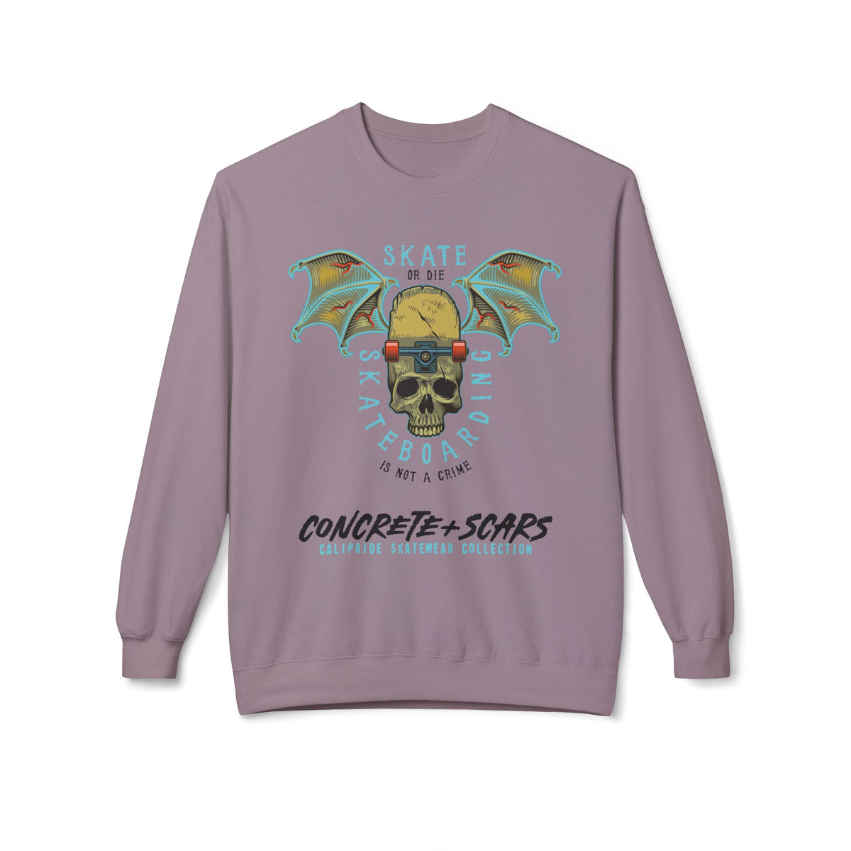 Concrete & Scars Collection - Skate or Die Winged Skull, Graphic Sweatshirt — CaliPride Clothing
