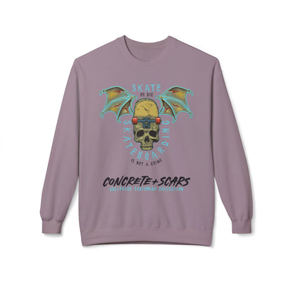 Concrete & Scars Collection - Skate or Die Winged Skull, Graphic Sweatshirt — CaliPride Clothing