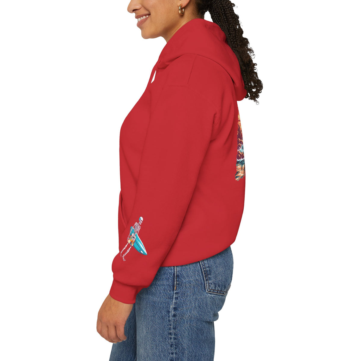 Surf & Beach Collection - Skeleton Sunset Surfer, Graphic Hoodie - CaliPride Clothing