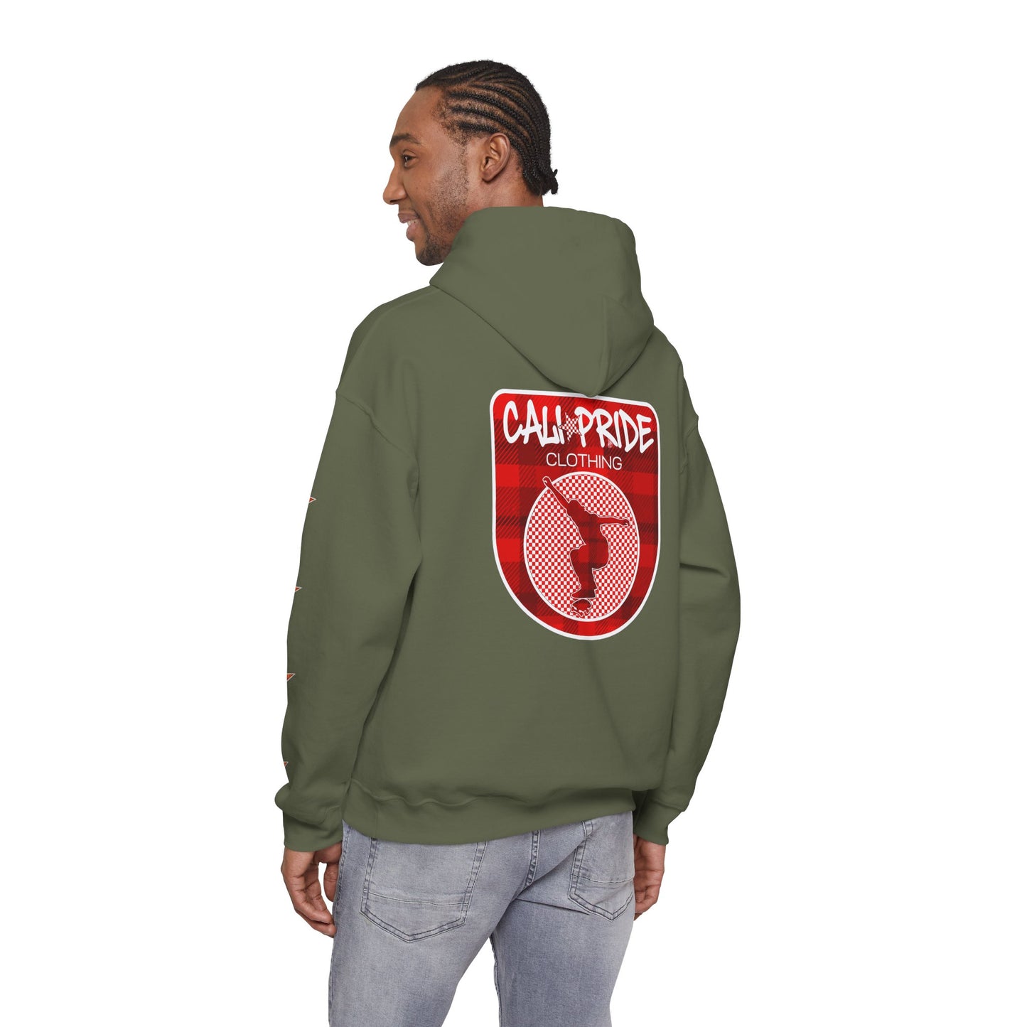 Skater Silhouette Sweatshirt, Red Plaid w Stars | CaliPride Clothing