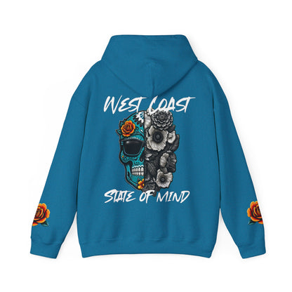 'West Coast State of Mind' Floral half Skull, turquoise, Graphic Hoodie - CaliPride Clothing