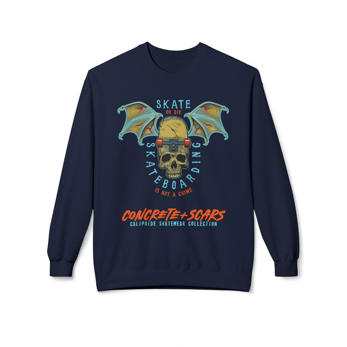 Concrete & Scars Collection - Skate or Die Winged Skull, Graphic Sweatshirt — CaliPride Clothing