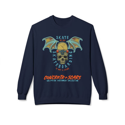 Concrete & Scars Collection - Skate or Die Winged Skull, Graphic Sweatshirt — CaliPride Clothing