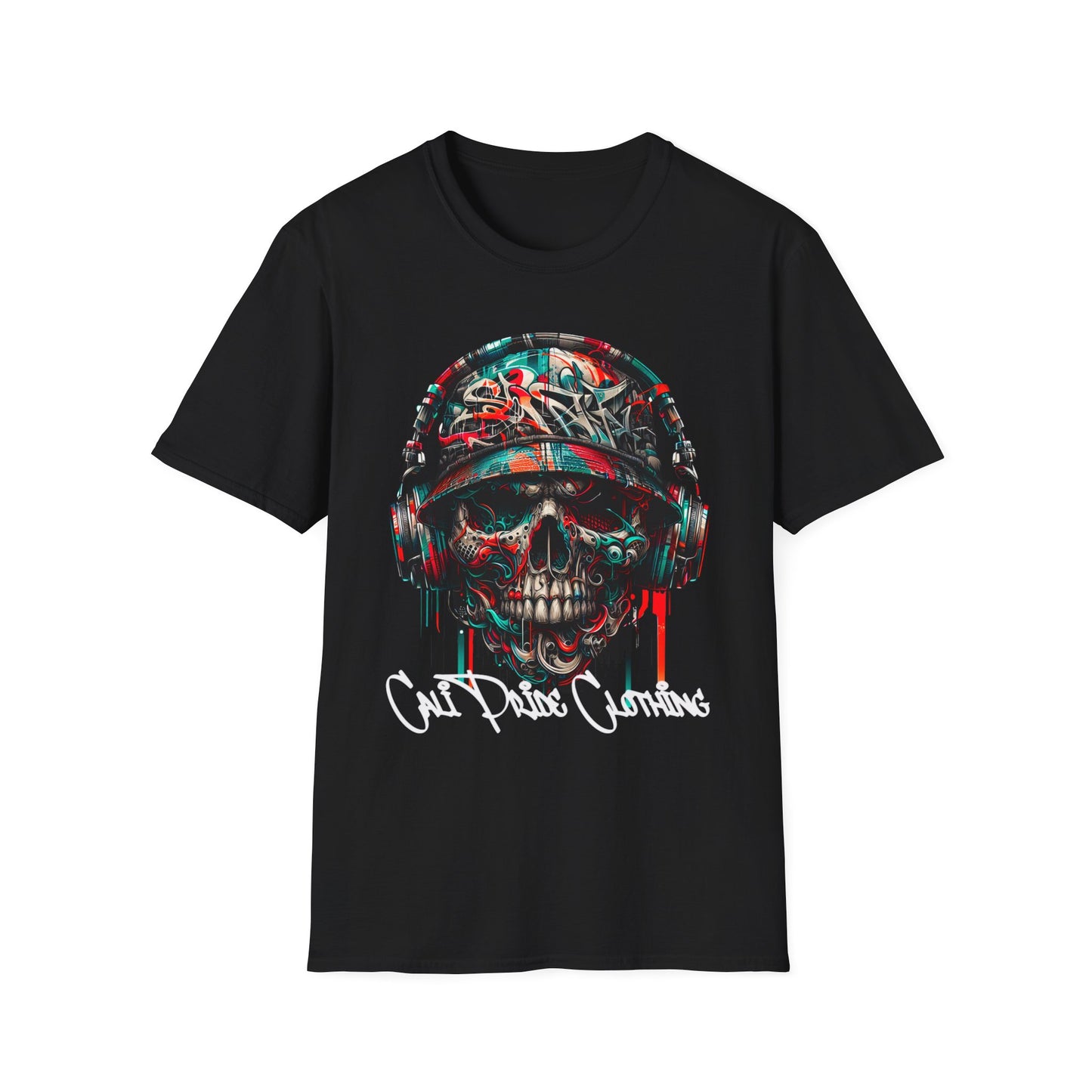 Graffiti Skull with Headphones Graphic T-Shirt - CaliPride Clothing