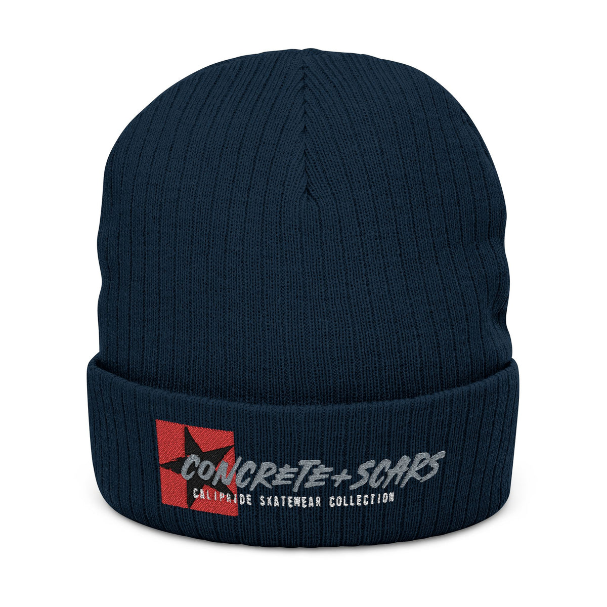 Concrete & Scars Skatewear Collection - Signature Logo, Embroidered Ribbed Beanie — CaliPride Clothing