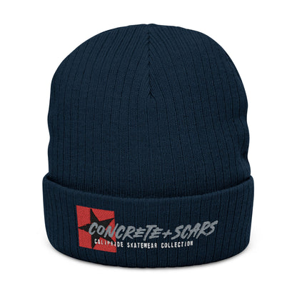 Concrete & Scars Skatewear Collection - Signature Logo, Embroidered Ribbed Beanie — CaliPride Clothing