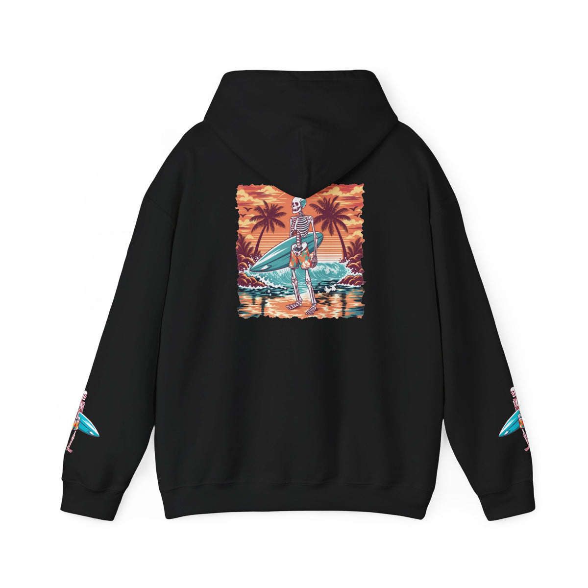Surf & Beach Collection - Skeleton Sunset Surfer, Graphic Hoodie - CaliPride Clothing