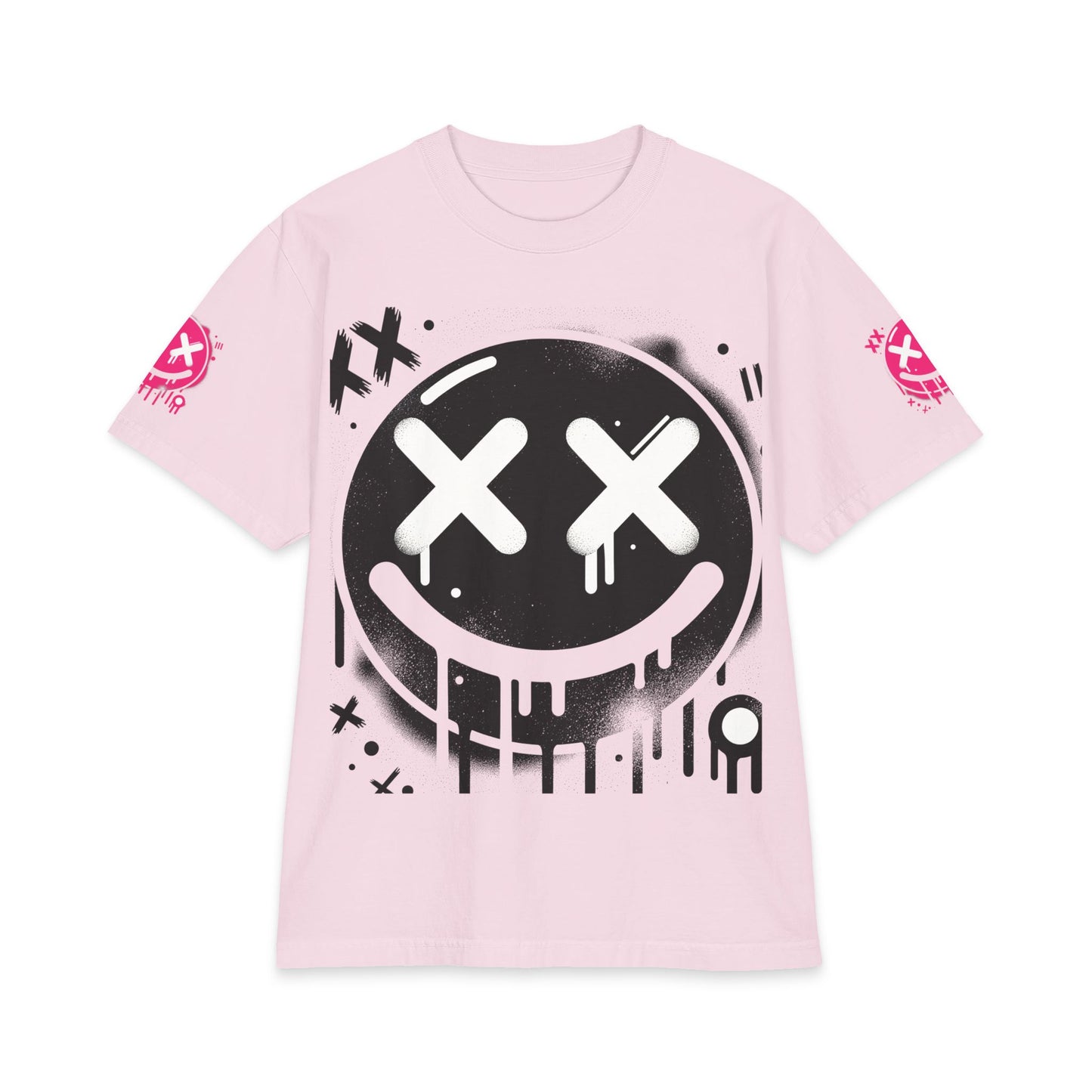 Urban Underground Collection - Neon Drip, X'd Out Smiley, Graphic 4-way T Shirt - CaliPride Clothing