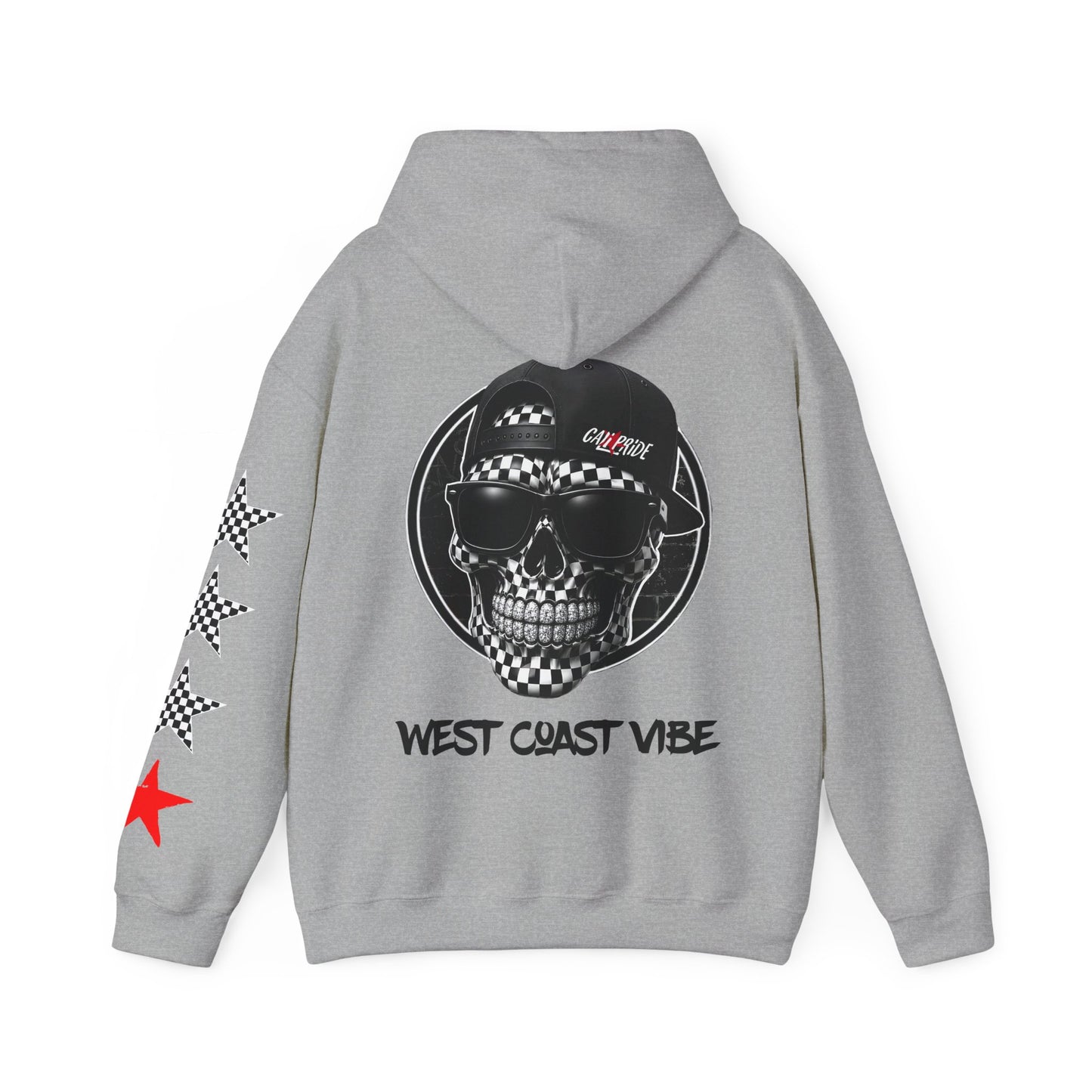 'West Coast Vibe', Checkered Sugar Skull & Stars Hoodie - CaliPride Clothing