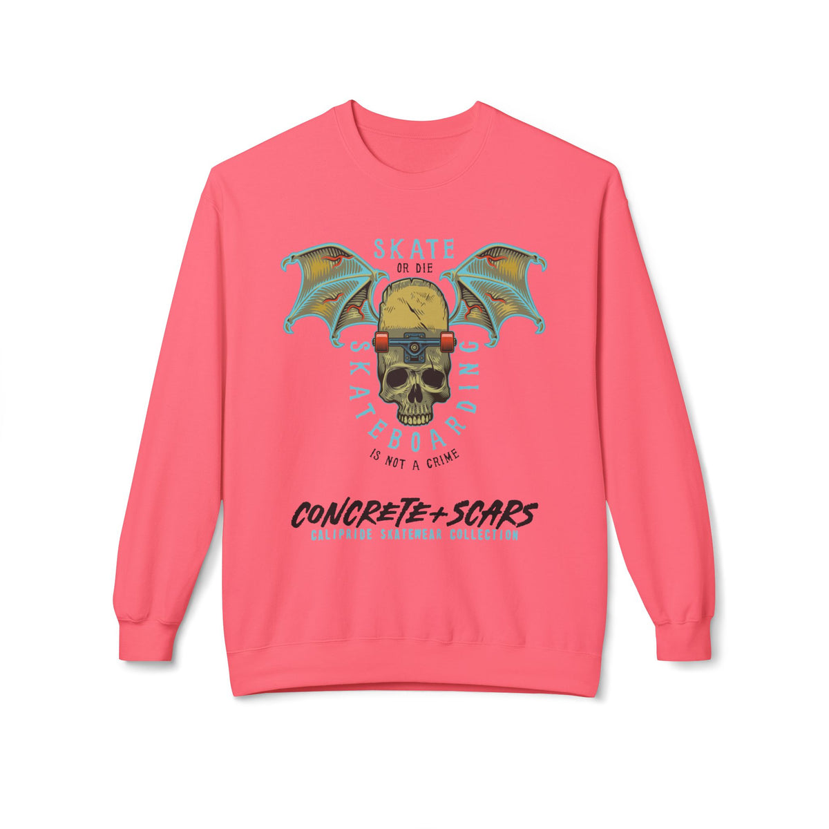 Concrete & Scars Collection - Skate or Die Winged Skull, Graphic Sweatshirt — CaliPride Clothing