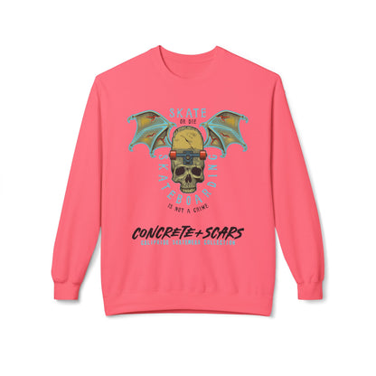Concrete & Scars Collection - Skate or Die Winged Skull, Graphic Sweatshirt — CaliPride Clothing