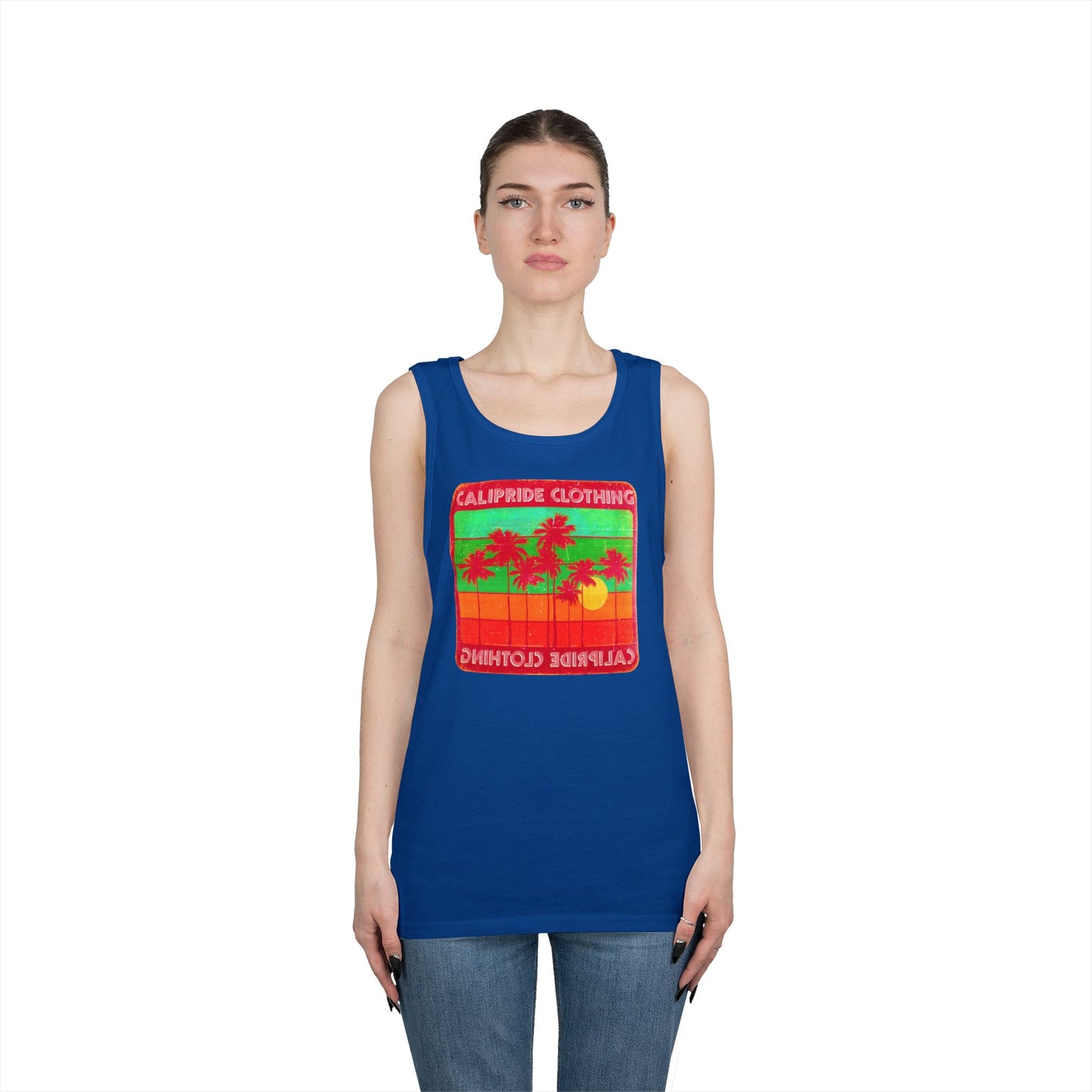 Retro Sun and Palms Silhouette Graphic Tank Top