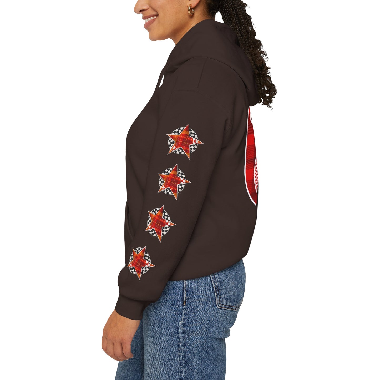 Skater Silhouette Sweatshirt, Red Plaid w Stars | CaliPride Clothing