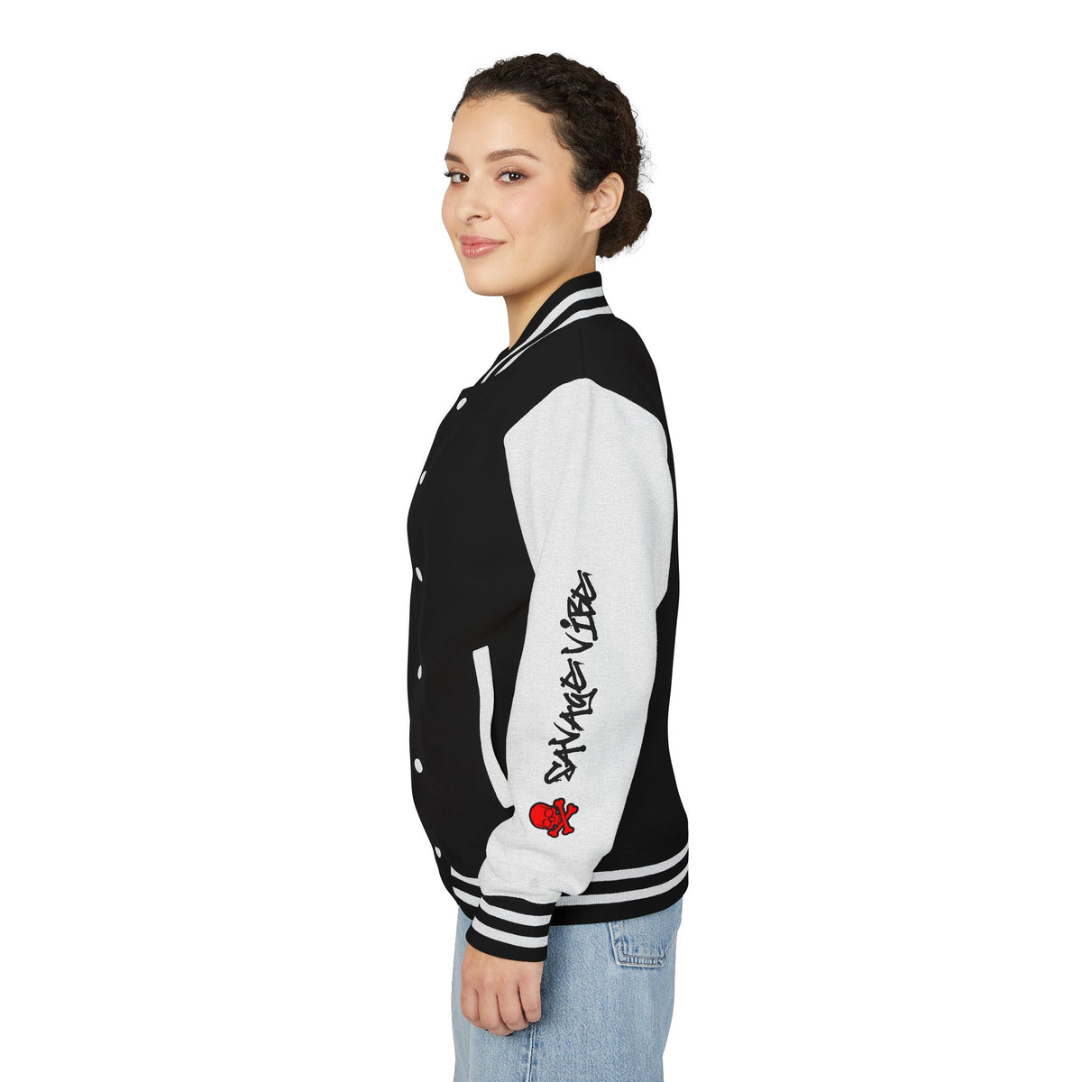 Urban Underground Collection - Savage Vibe, Bone Drop Graphic Letterman Jacket | CaliPride Clothing