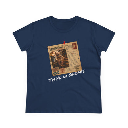 Tripin' W Gnomie Graphic Tee — Retro Gnome Travel Poster Women’s T‑Shirt