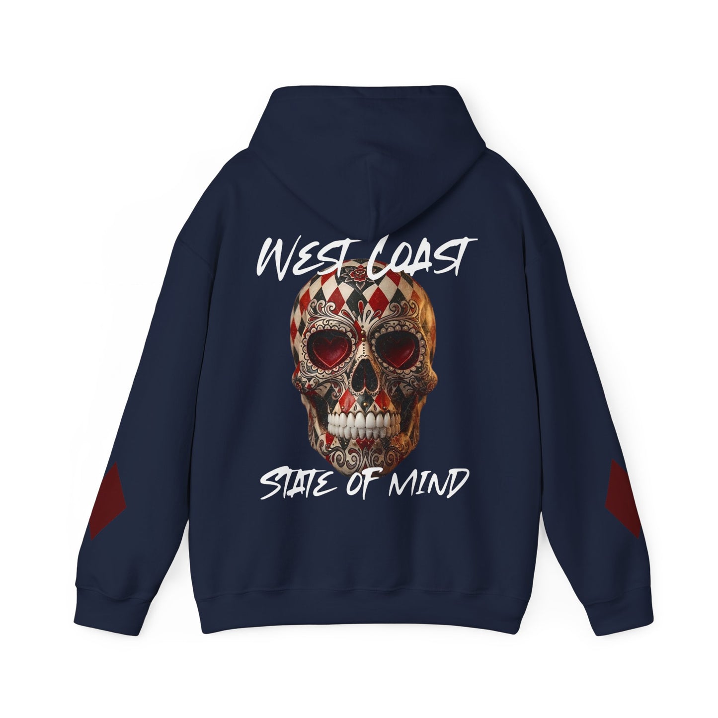 'West Coast State of Mind' Diamond & Hearts Skull, Graphic Hoodie - CaliPride Clothing
