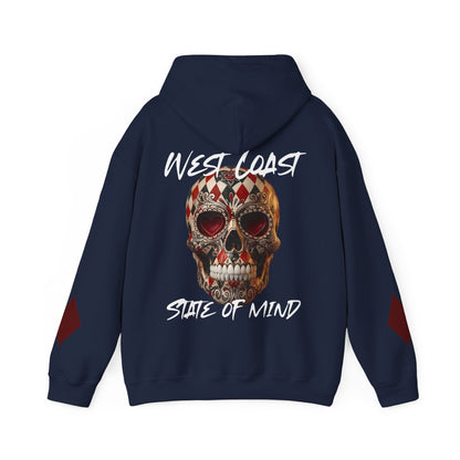 'West Coast State of Mind' Diamond & Hearts Skull, Graphic Hoodie - CaliPride Clothing