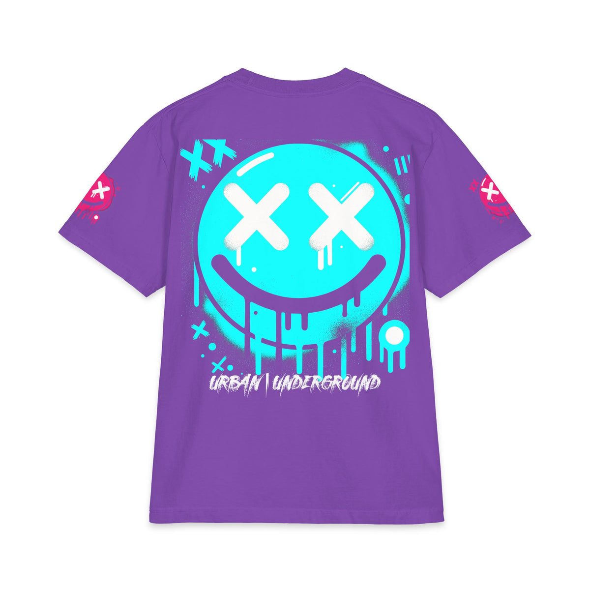 Urban Underground Collection - Neon Drip, X'd Out Smiley, Graphic 4-way T Shirt - CaliPride Clothing