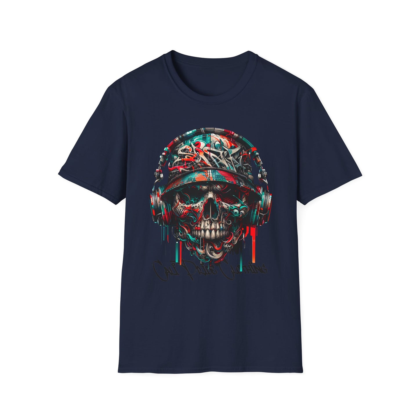 Graffiti Skull with Headphones Graphic T-Shirt - CaliPride Clothing