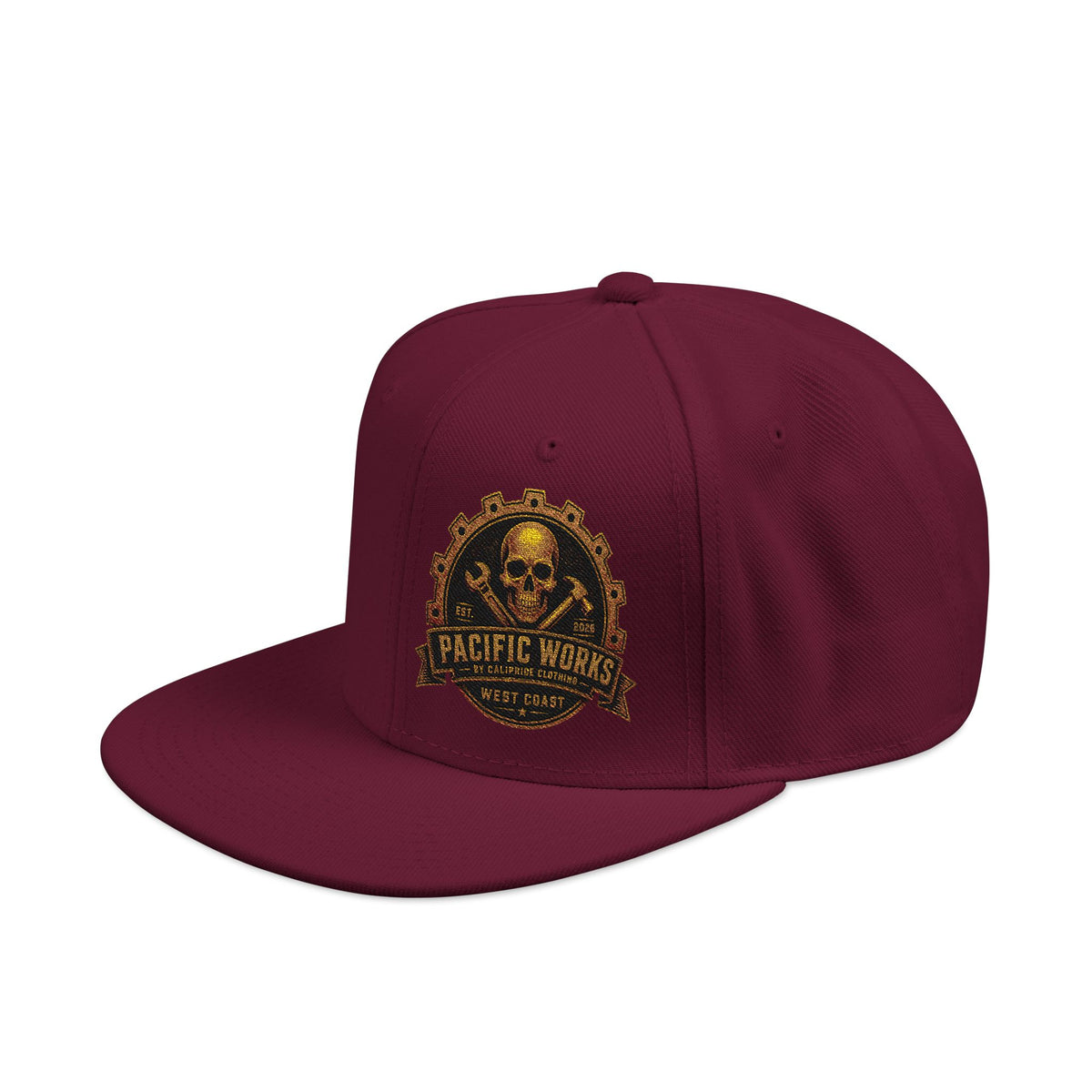 Pacific Works Collection - Signature Logo, Offset, Flat Bill Snapback Hat — CaliPride Clothing
