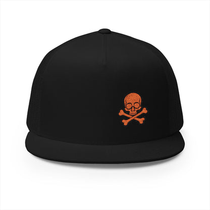 Urban Underground Collection - Red Skull & Crossbones, Flat bill Trucker snapback, five panel, embroidered - CaliPride Clothing