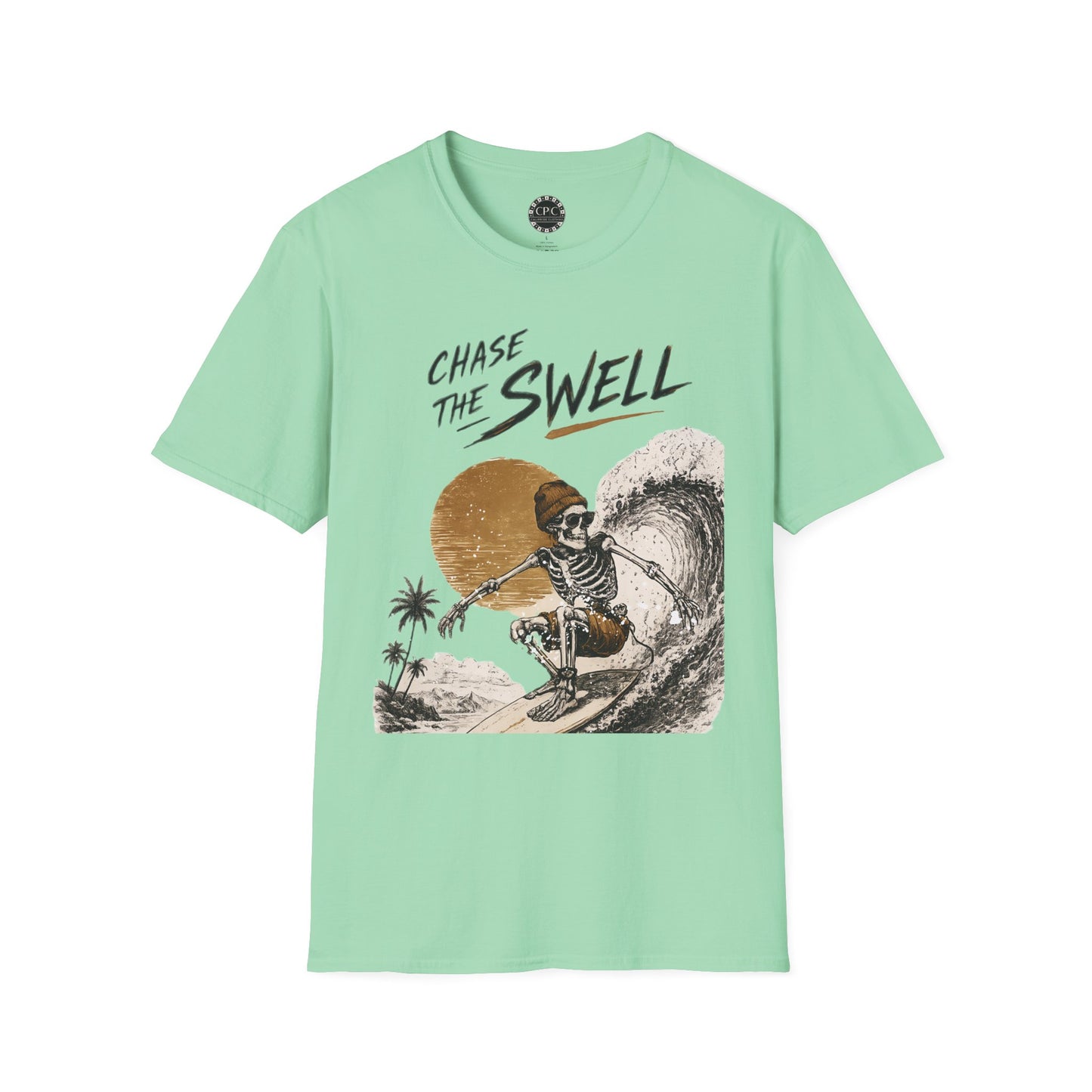 Skate & Surf Collection - "Chase the Swell", Vintage Skeleton Graphic T-Shirt — CaliPride Clothing