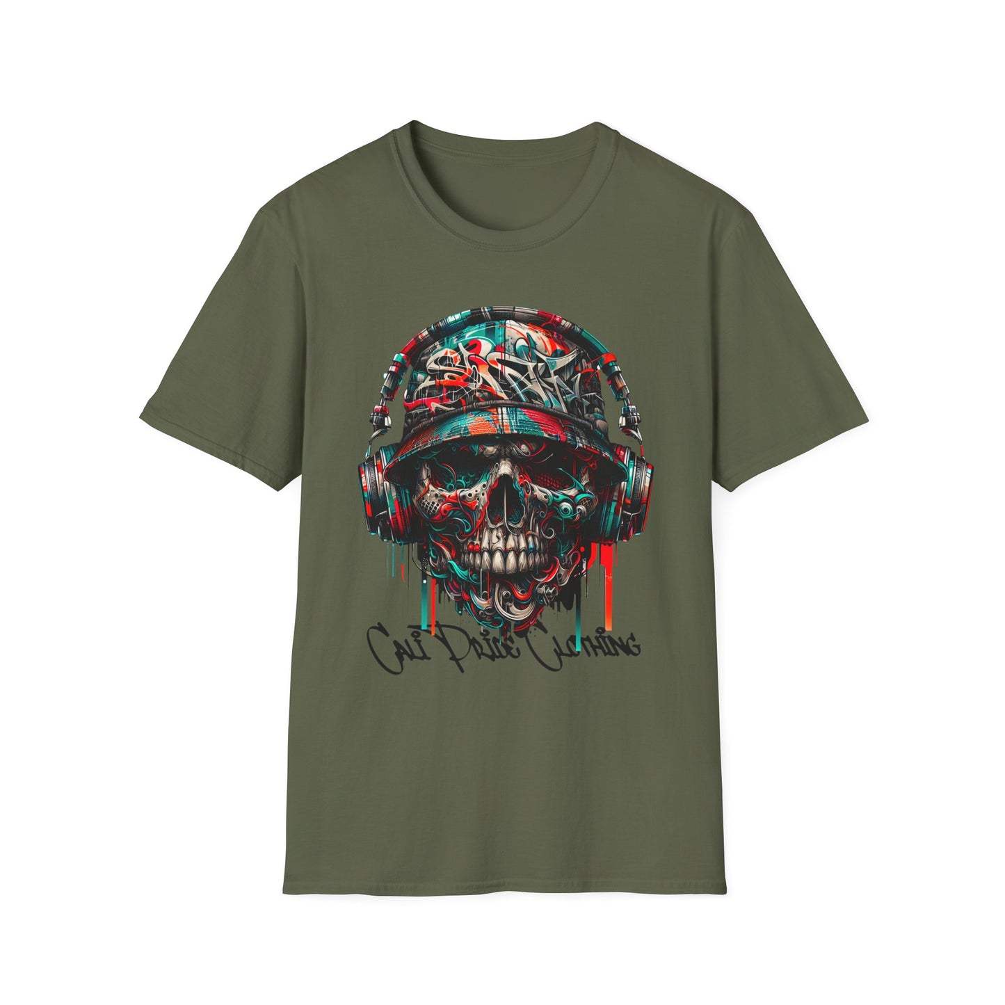 Graffiti Skull with Headphones Graphic T-Shirt - CaliPride Clothing