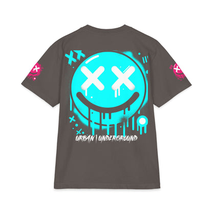 Urban Underground Collection - Neon Drip, X'd Out Smiley, Graphic 4-way T Shirt - CaliPride Clothing
