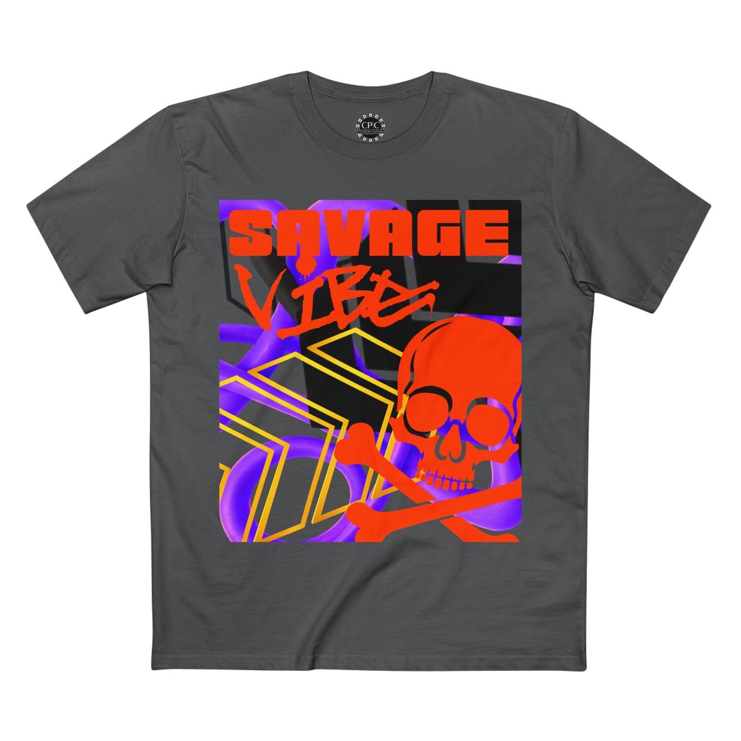 Urban Underground Collection | Savage Vibe series - Skull Trax, Neon Orange & Purple, Premium Graphic Tee — CaliPride Clothing