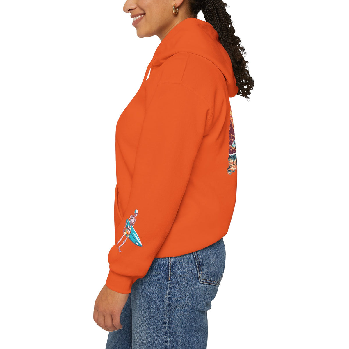 Surf & Beach Collection - Skeleton Sunset Surfer, Graphic Hoodie - CaliPride Clothing