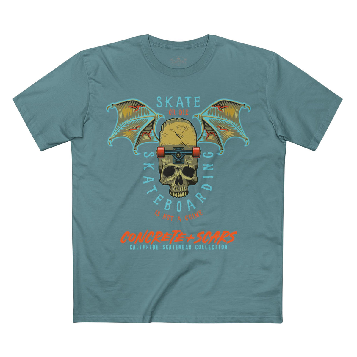 Concrete & Scars Collection - Skate or Die Winged Skull, Graphic T-Shirt — CaliPride Clothing