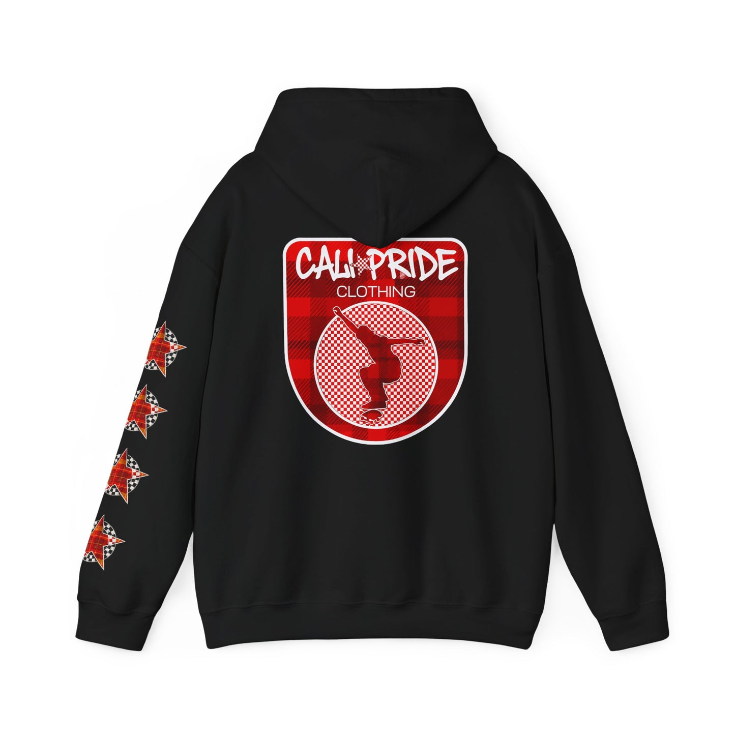 Skater Silhouette Sweatshirt, Red Plaid w Stars | CaliPride Clothing