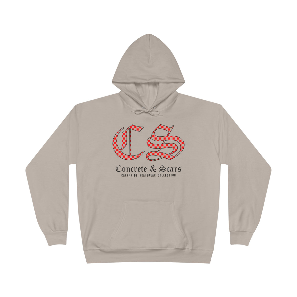 Concrete & Scars Collection - Checkered Old English, Graphic Hoodie — CaliPride Clothing