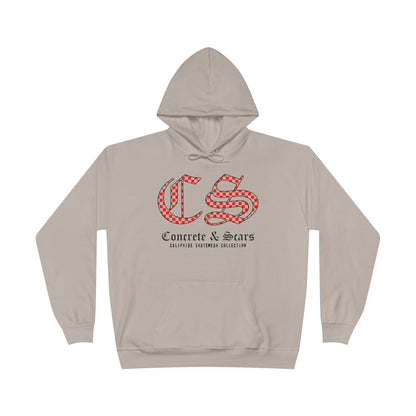 Concrete & Scars Collection - Checkered Old English, Graphic Hoodie — CaliPride Clothing